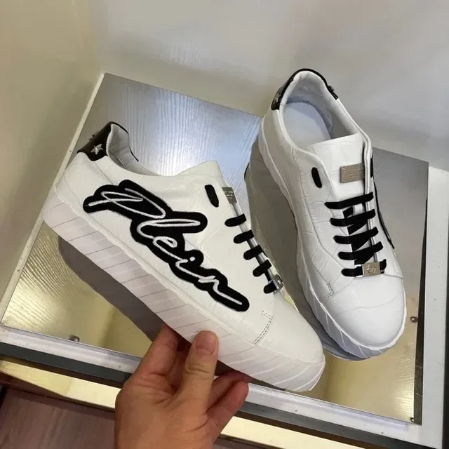 Philipp Plein Script Sneaker Blanches Noires Cuir de Crocodile Lifestyle Sneakers 9
