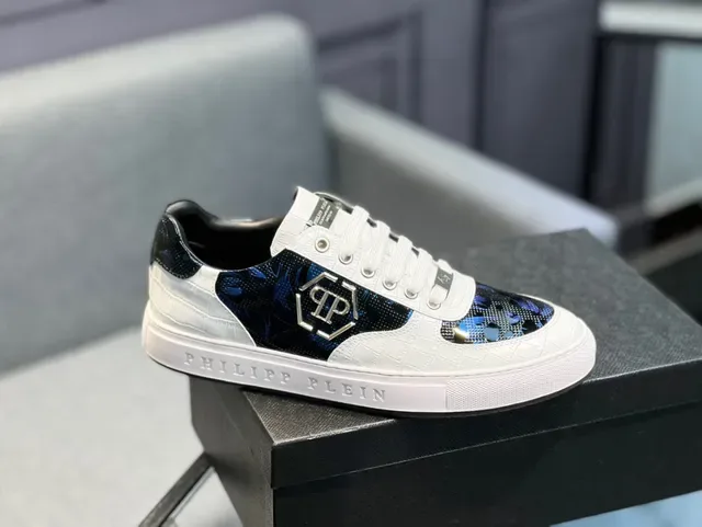 Philipp Plein Logo Bouclier Blanc et Bleu Irisé Noir Sneakers Lifestyle 9