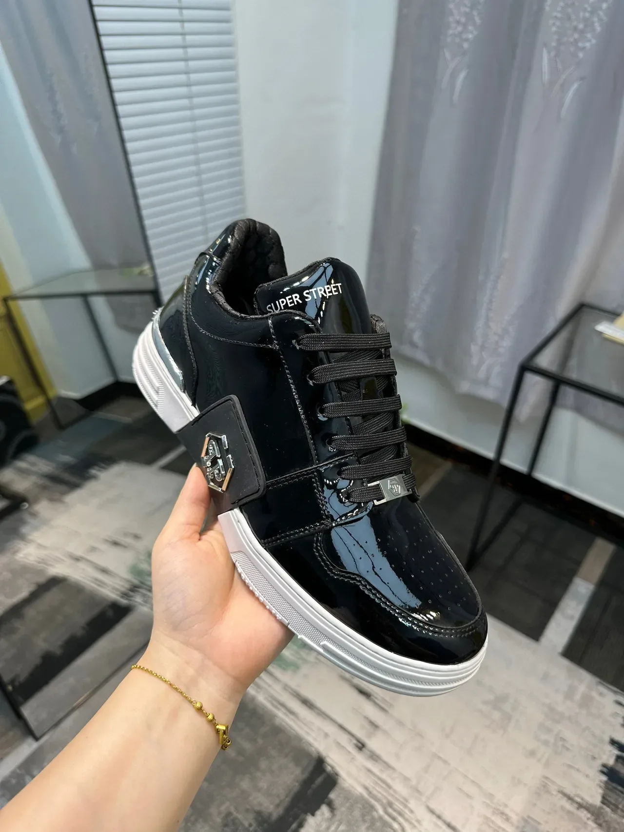 Philipp Plein Super Street Black Patent Leather Lifestyle Sneakers 6