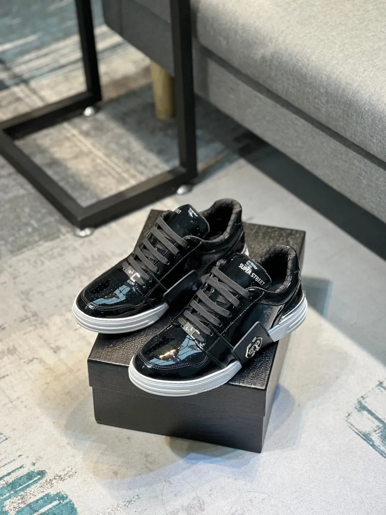Philipp Plein Super Street Black Patent Leather Lifestyle Sneakers 7