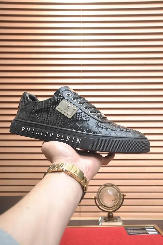 Philipp Plein Triple Black حذاء أسلوب حياة لامع نقش تمساح 4