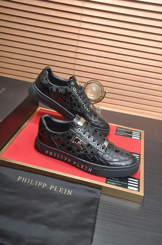 Philipp Plein Triple Black حذاء أسلوب حياة لامع نقش تمساح 6