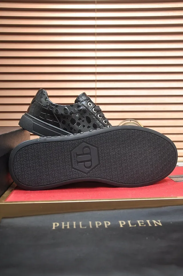 Philipp Plein Triple Black حذاء أسلوب حياة لامع نقش تمساح 7