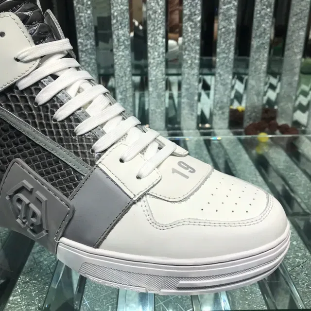 Philipp Plein White Gray High-Top Mixed-Material Sneakers 6