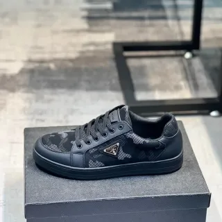 Prada Black Gray Digital Camo Textile Upper Leather Overlays Lifestyle Sneakers