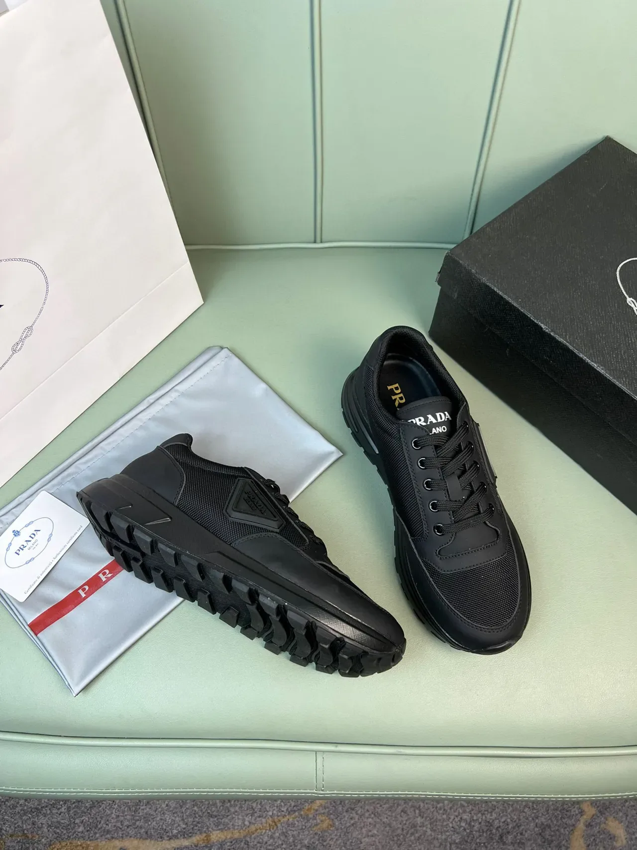 Prada Black Mesh-and-Synthetic Upper Lifestyle Sneakers 5