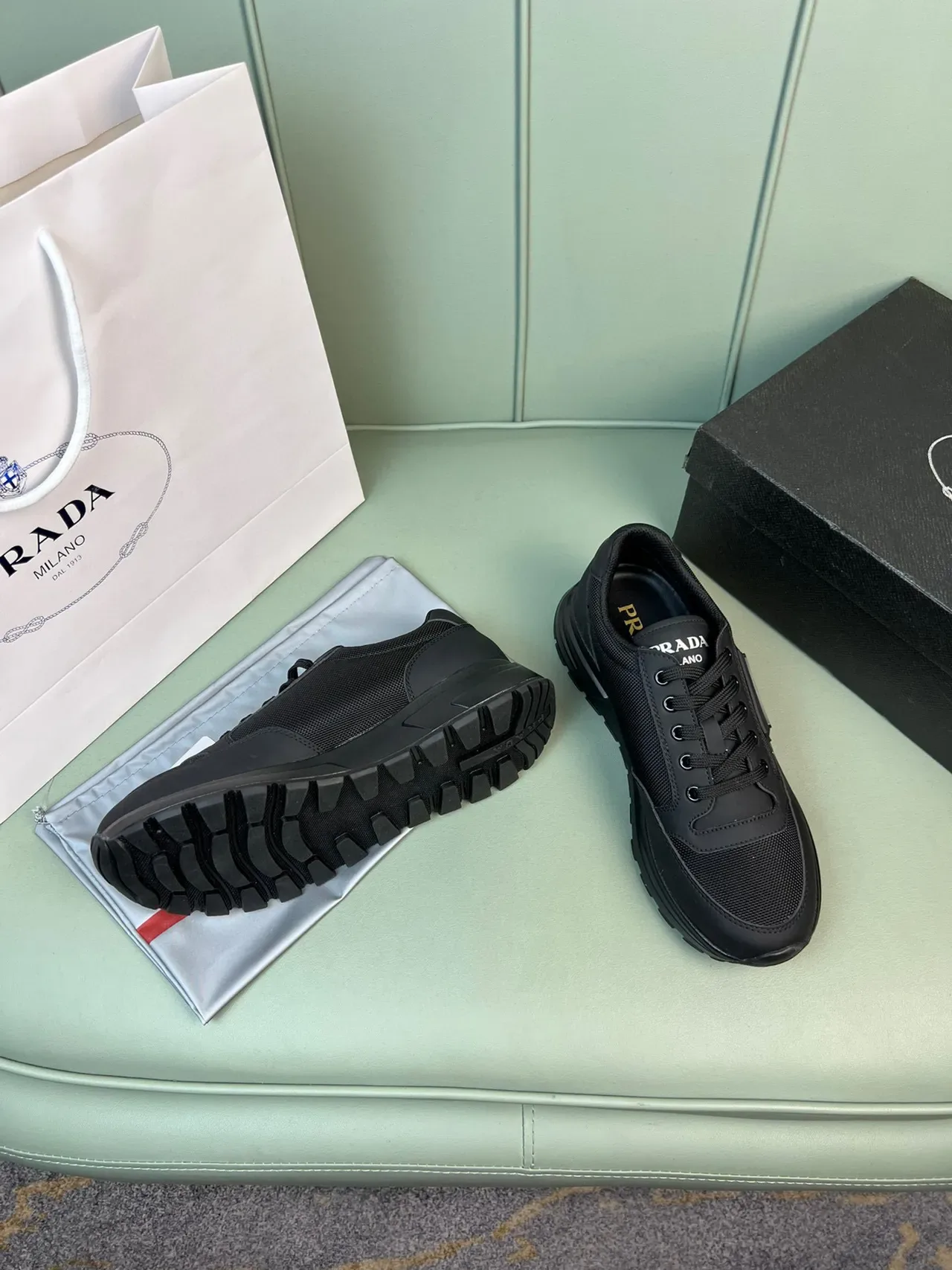 Prada Black Mesh-and-Synthetic Upper Lifestyle Sneakers 7