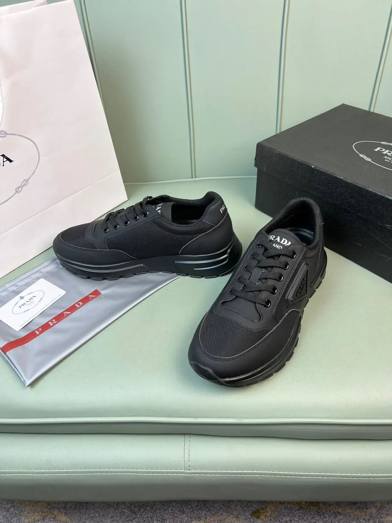 Prada Black Mesh-and-Synthetic Upper Lifestyle Sneakers 8