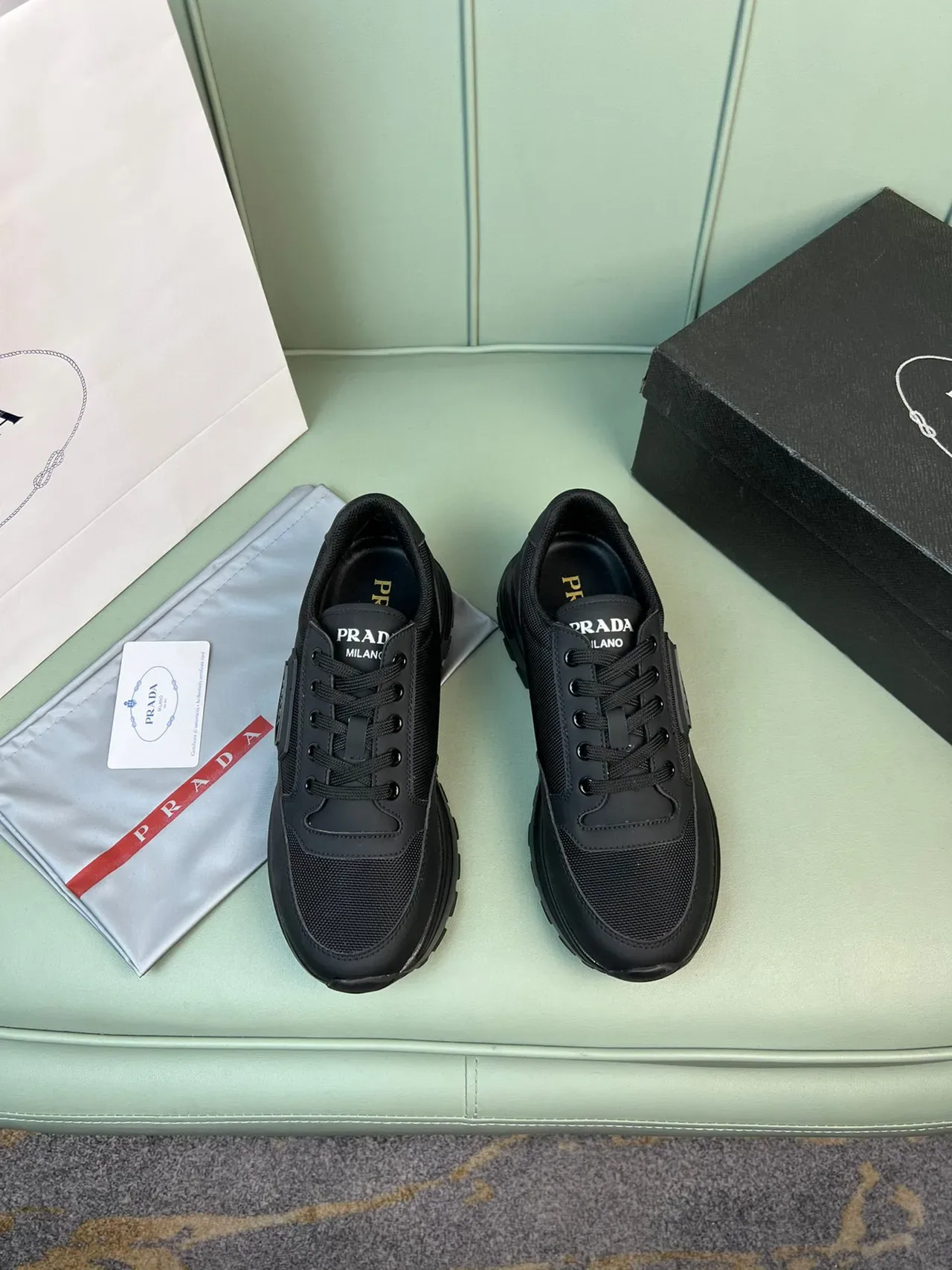 Prada Black Mesh-and-Synthetic Upper Lifestyle Sneakers 9