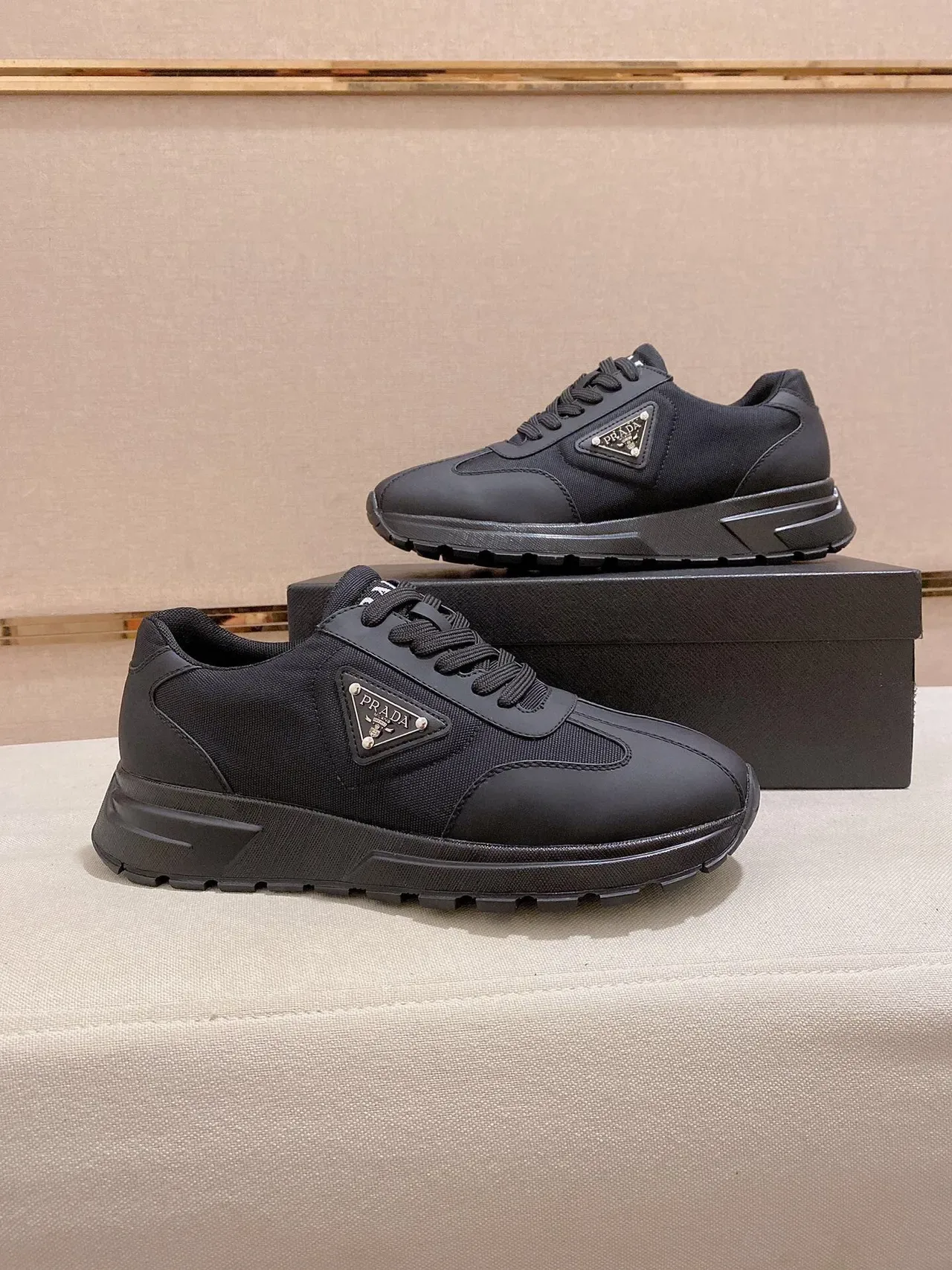 Prada Black Monochrome Mixed-Material Upper Lifestyle Sneakers 4