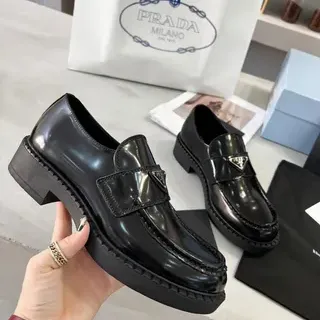 Prada Black Patent Leather Chunky Platform Sole Loafer
