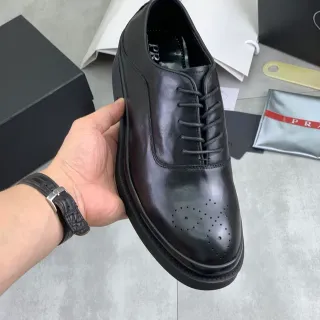 Prada Black Polished Leather Perforations Brogue