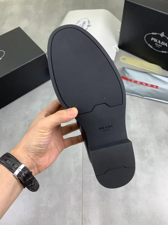 Prada Black Polished Leather Perforations Brogue 3