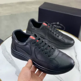Prada Black Red Smooth Leather V-Panel Stitching Lifestyle Sneakers