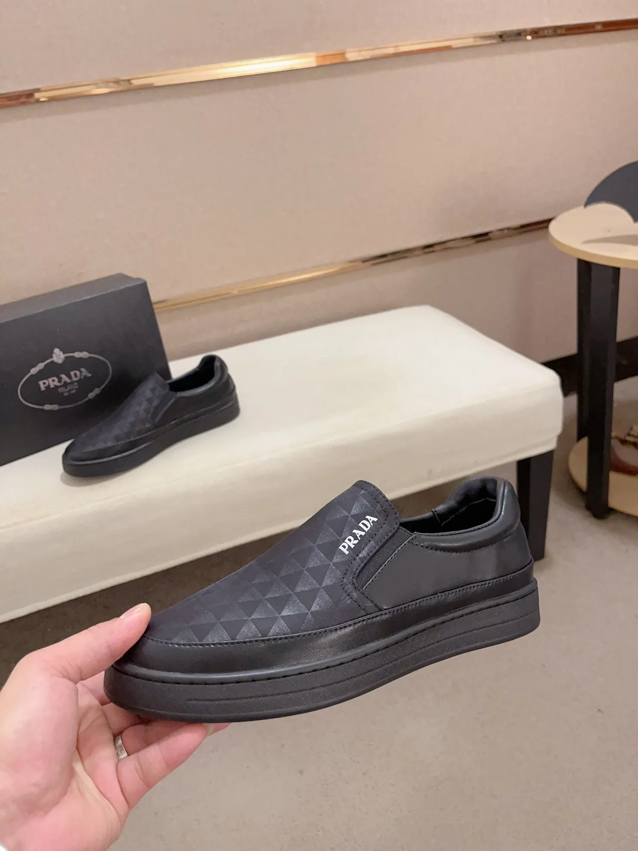 Prada Black Slip-On Textured Geometric Upper Loafer 3