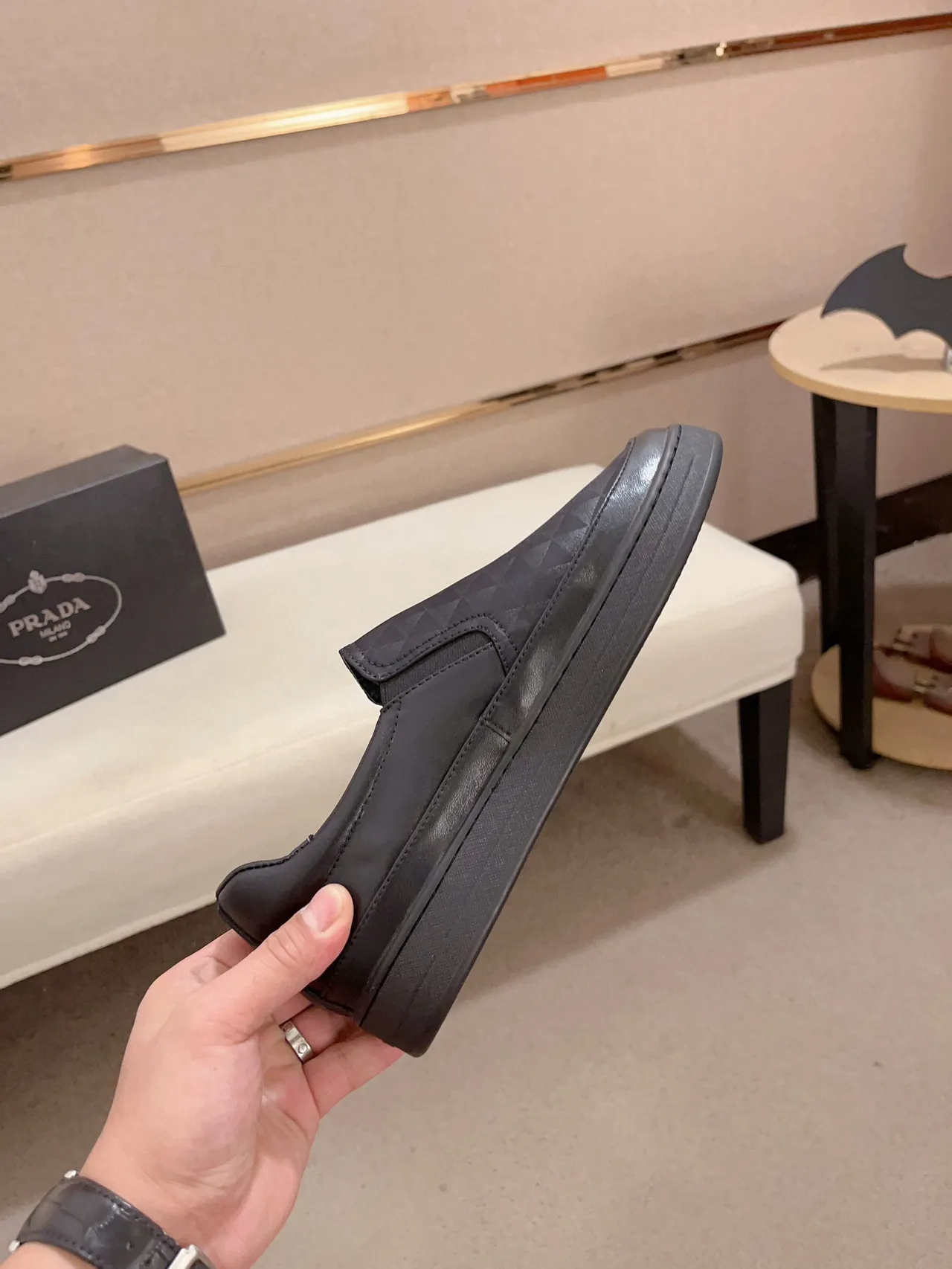 Prada Black Slip-On Textured Geometric Upper Loafer 5