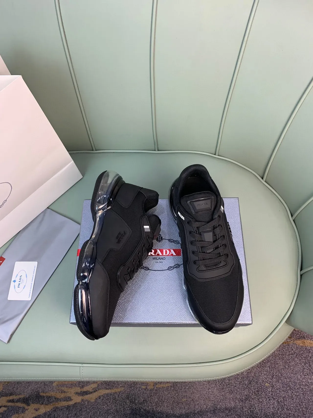 Prada Black Transparent Monochrome Air-Unit Sole Lifestyle Sneakers 5