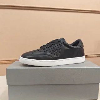Prada Black White Leather Upper Embossed Logo Lifestyle Sneakers