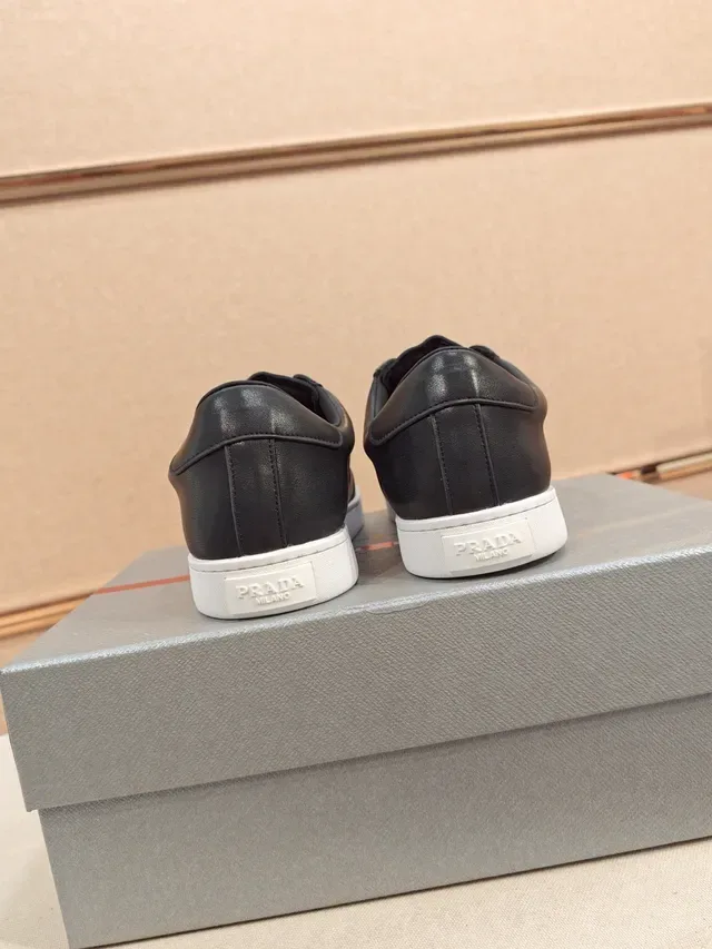 Prada Black White Leather Upper Embossed Logo Lifestyle Sneakers 3