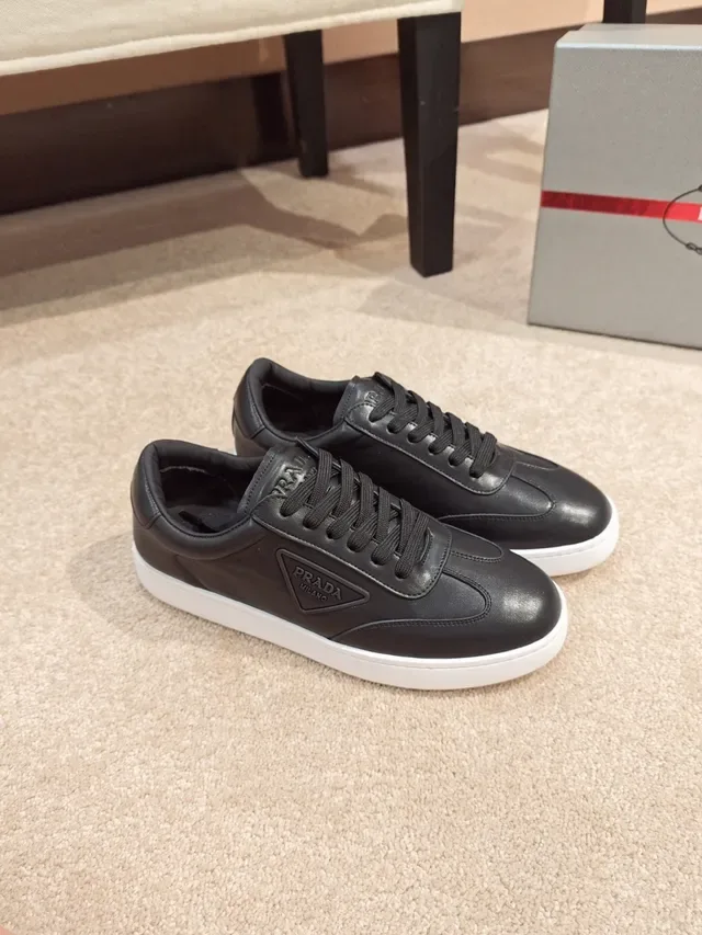 Prada Black White Leather Upper Embossed Logo Lifestyle Sneakers 4
