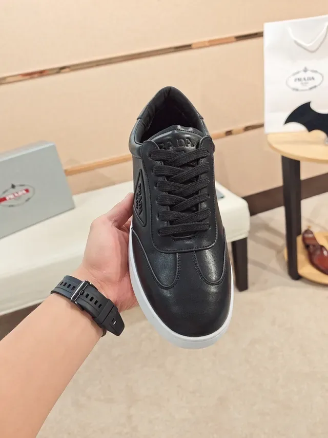 Prada Black White Leather Upper Embossed Logo Lifestyle Sneakers 5