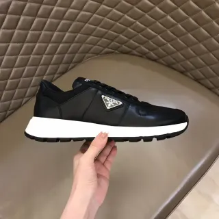 Prada Black White Leather Upper Platform Sole Lifestyle Sneakers