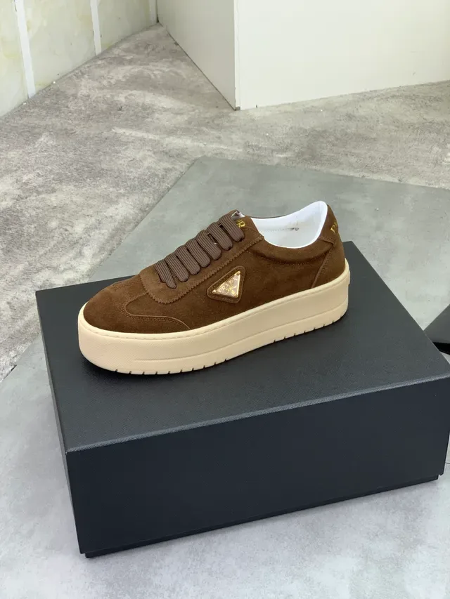 Prada Brown Beige Suede Upper Platform Sole Lifestyle Sneakers 4