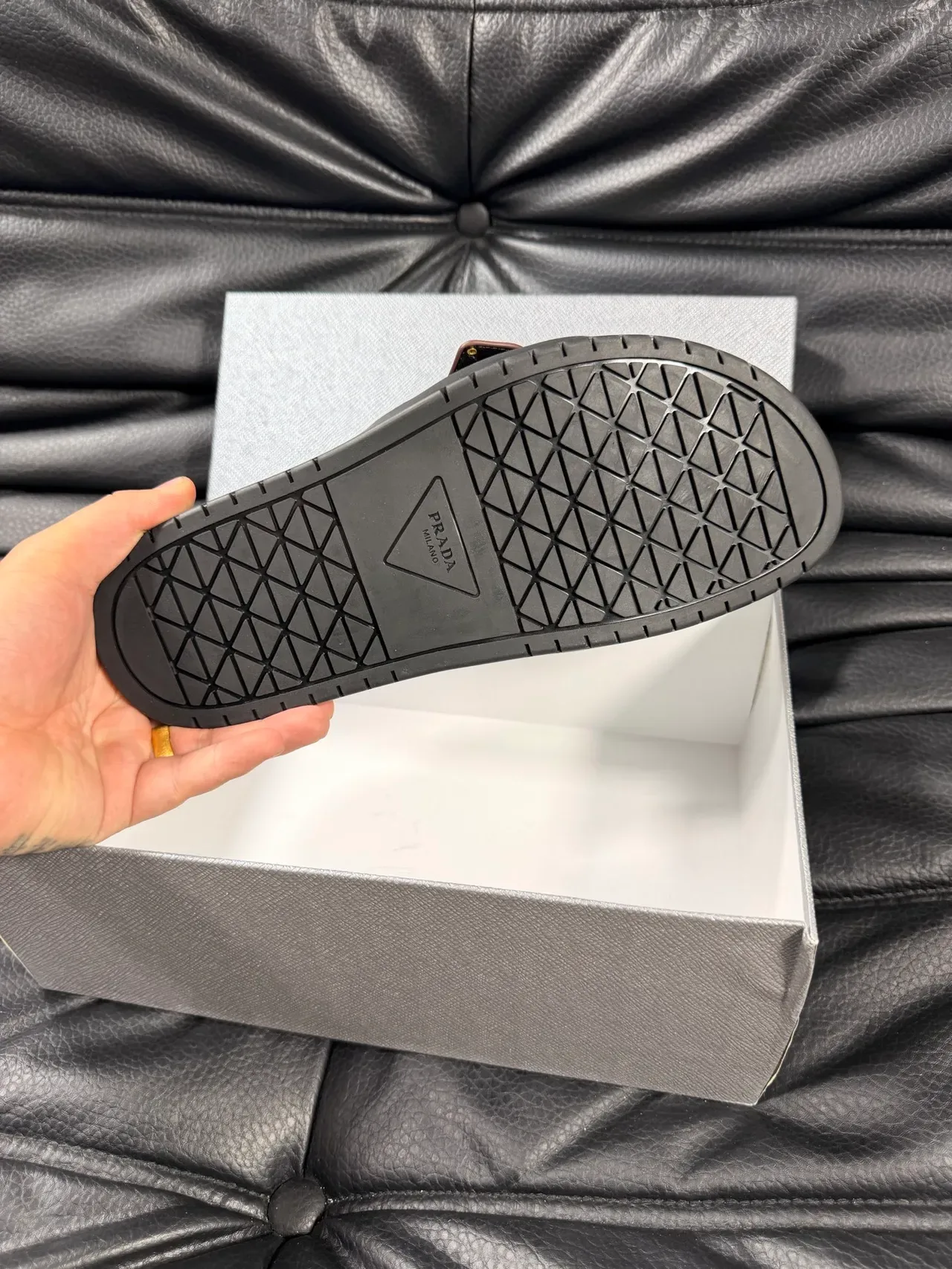 Prada Brown Leather Buckle Strap Slipper 2