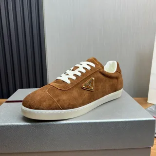 Prada Brown White Suede Upper Laces Lifestyle Sneakers