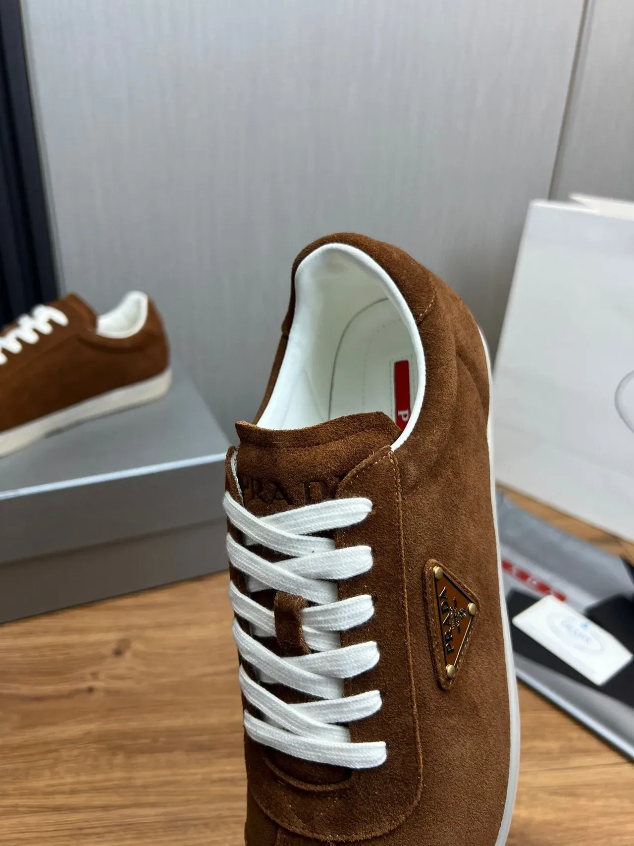 Prada Brown White Suede Upper Laces Lifestyle Sneakers 8