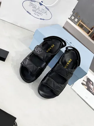 Prada Cloudbust صندل أسود حزامات مطوية قاعدة لوغ كثيفة كاجوال 3