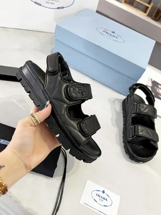Prada Cloudbust صندل أسود حزامات مطوية قاعدة لوغ كثيفة كاجوال 6
