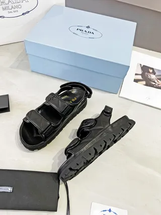 Prada Cloudbust صندل أسود حزامات مطوية قاعدة لوغ كثيفة كاجوال 7