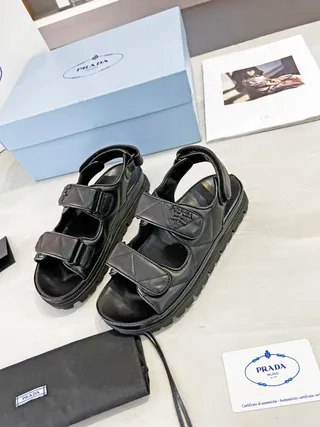 Prada Cloudbust صندل أسود حزامات مطوية قاعدة لوغ كثيفة كاجوال 8
