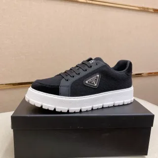 Prada Cloudbust Black Ribbed Nylon and Suede Platform Sneaker