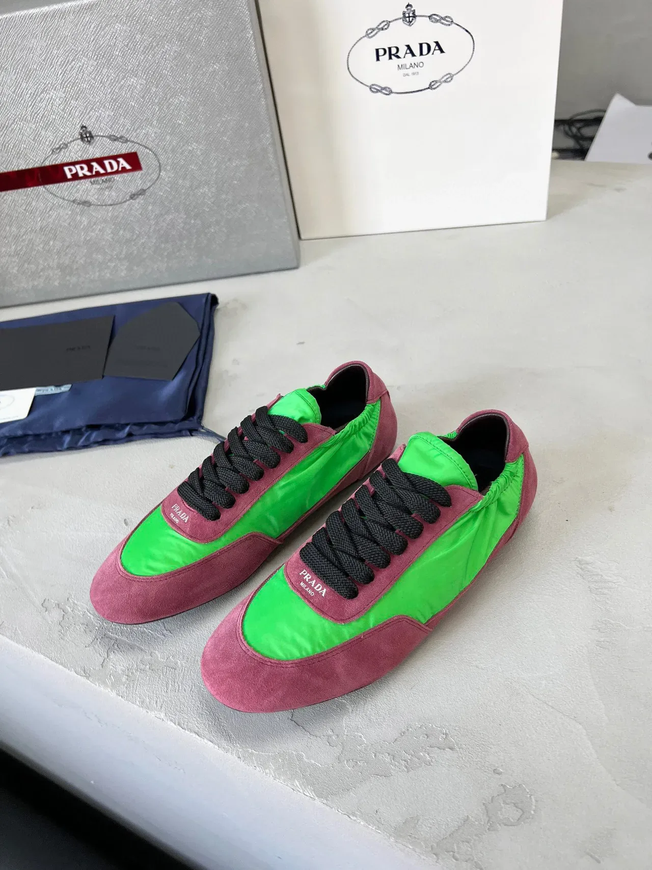 Prada Cloudbust Low Lime Green and Dusty Rose Lifestyle Sneakers 2