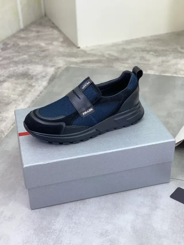 Prada Cloudbust Navy Blue Mesh and Black Leather Slip-On Lifestyle Sneakers 5