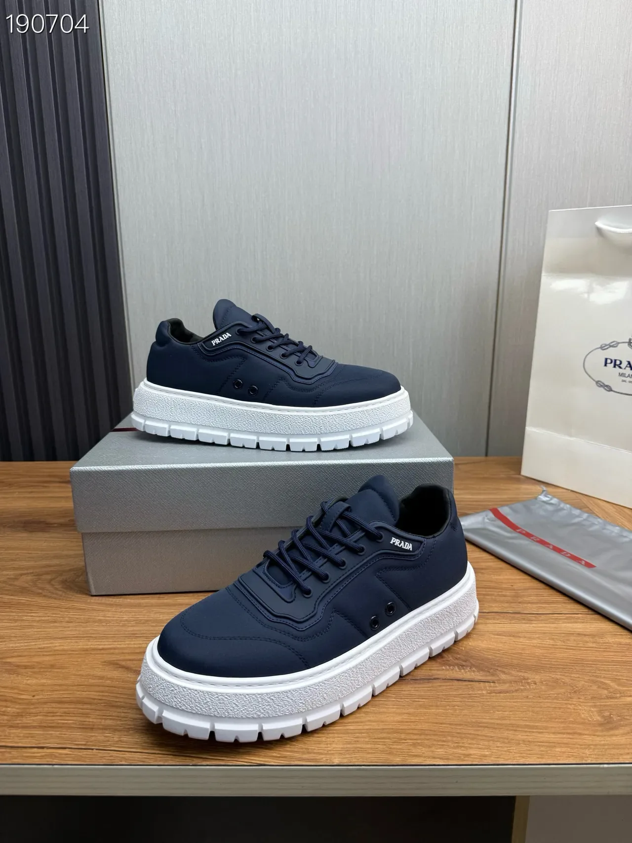 Prada Cloudbust Navy White Nylon Upper Chunky Platform Sole Lifestyle Sneakers 7