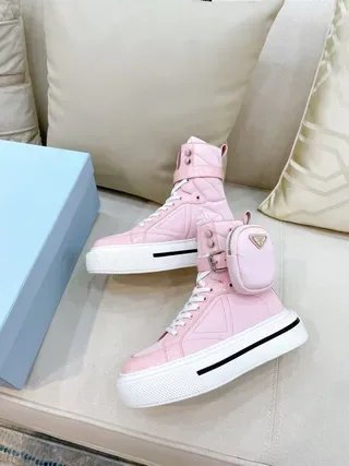 Prada Cloudbust Pink White High-Top Platform Sole Lifestyle Sneakers 2