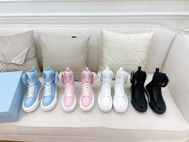 Prada Cloudbust Pink White High-Top Platform Sole Lifestyle Sneakers 5