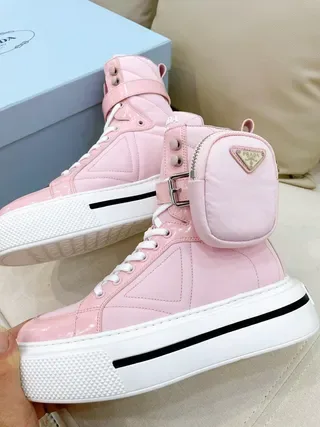 Prada Cloudbust Pink White High-Top Platform Sole Lifestyle Sneakers 8
