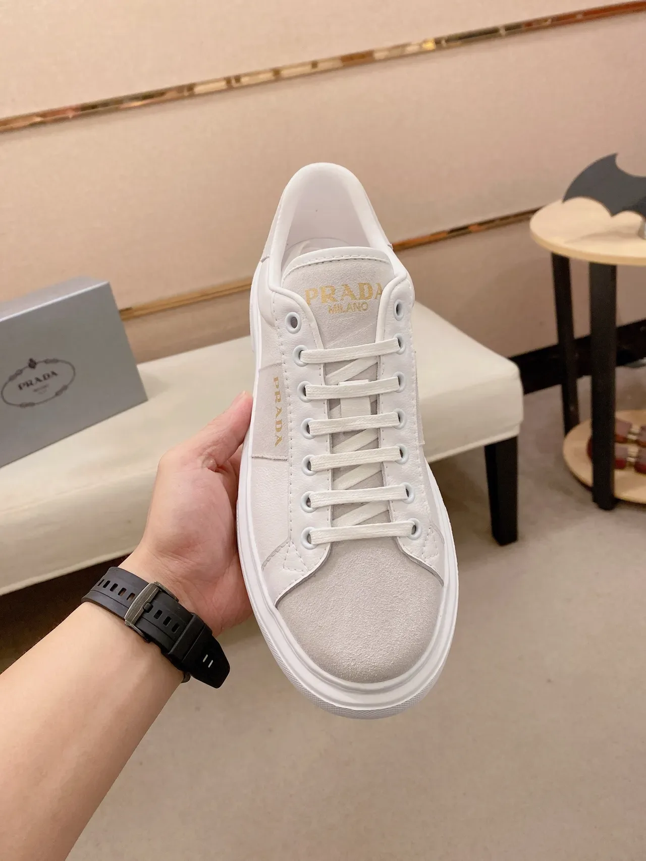 Prada Cloudbust Two-Tone White and Gray Lifestyle Sneakers 5