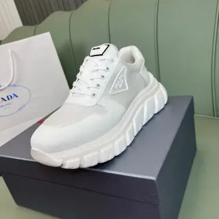 Prada Cloudbust White Gray Ridged Sole Mixed Mesh And Synthetic Upper Chunky Sneakers