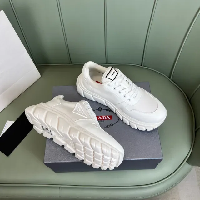 Prada Cloudbust White Gray Ridged Sole Mixed Mesh And Synthetic Upper Chunky Sneakers 5