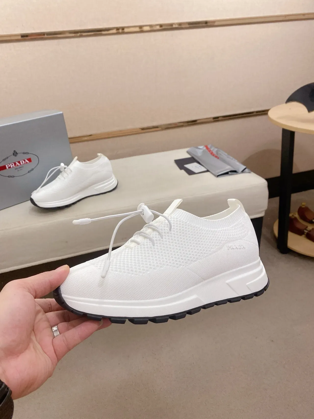 Prada Cloudbust White Knit Lifestyle Sneakers 3