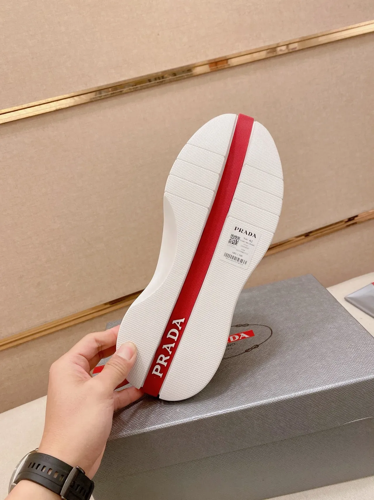 Prada Cloudbust White Red Platform Sole Perforated Toe Lifestyle Sneakers 2