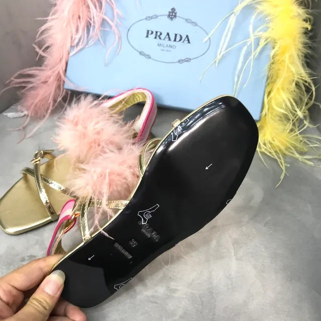 Prada पंख सैंडल्स सोने का गुलाबी धातु केजुअल सैंडल्स 3