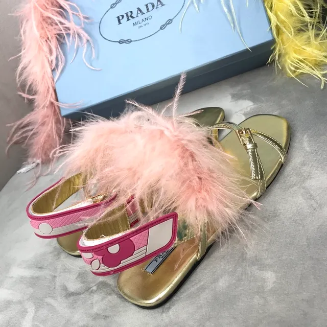 Prada पंख सैंडल्स सोने का गुलाबी धातु केजुअल सैंडल्स 4