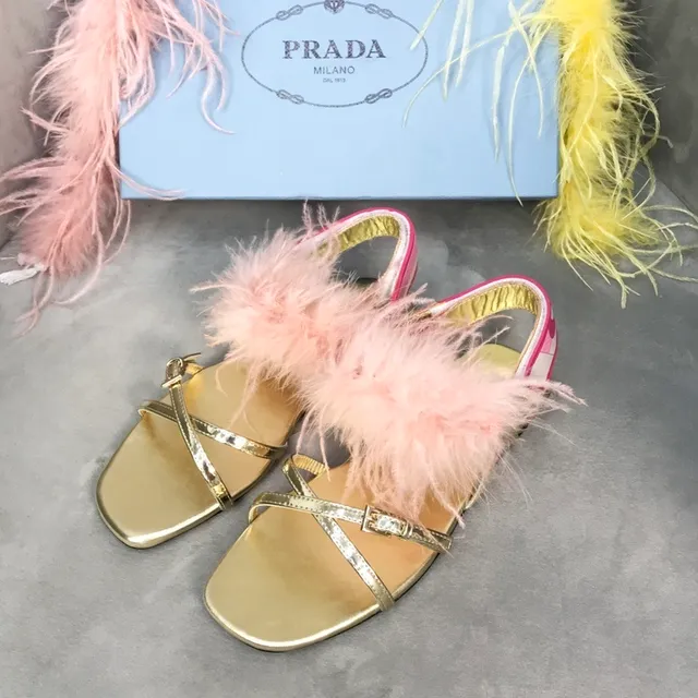 Prada पंख सैंडल्स सोने का गुलाबी धातु केजुअल सैंडल्स 5