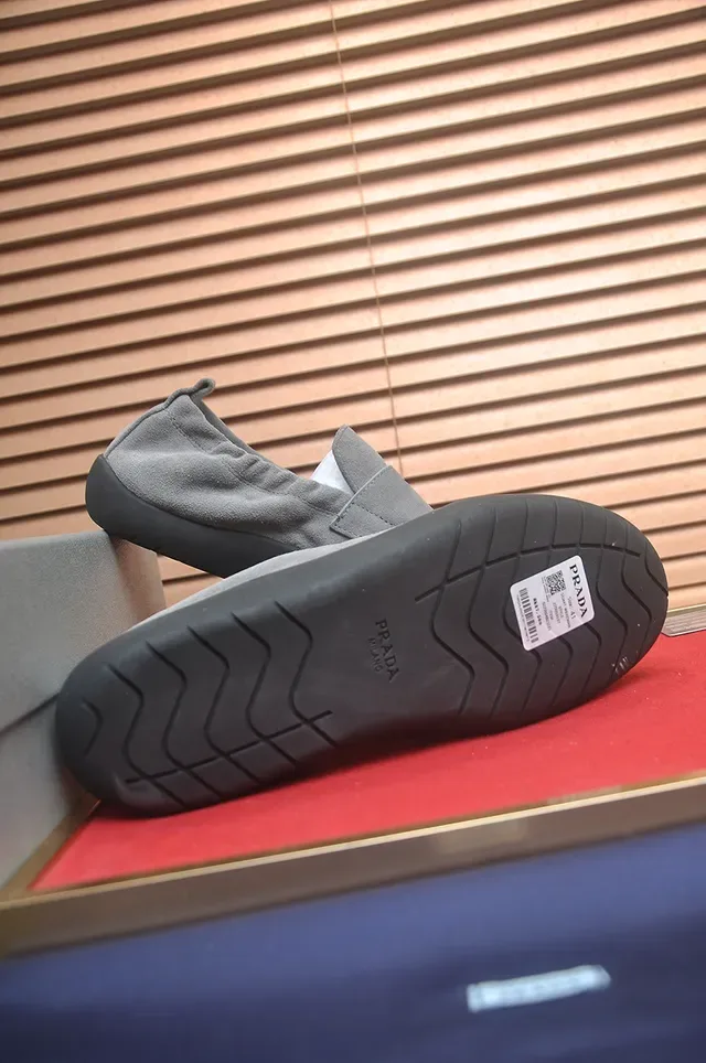 Prada Gray Black Suede Upper Elasticated Collar Loafer 3